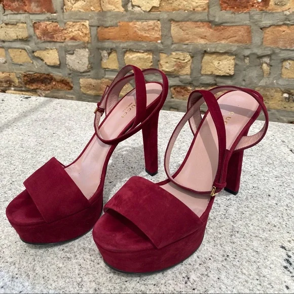 Gucci Leila Platform Suede Sandal Burgundy - Picture 2 of 16